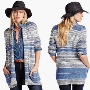 Lucky Brand Blue White Stripe Open Front Cardigan Sweater Size Women's Medium